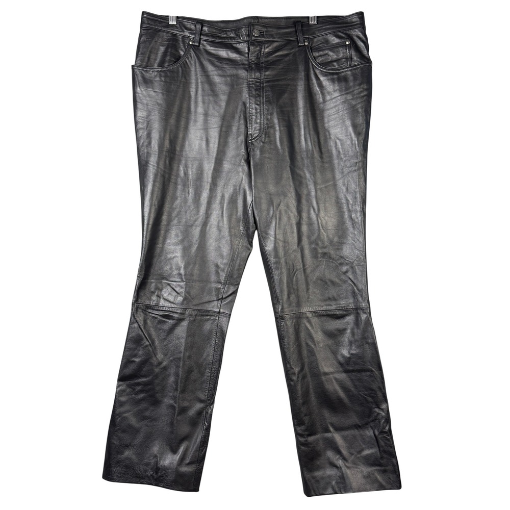 Harley Davidson Mens Black Genuine Leather Biker Pants 5 Pocket Straight Leg 40